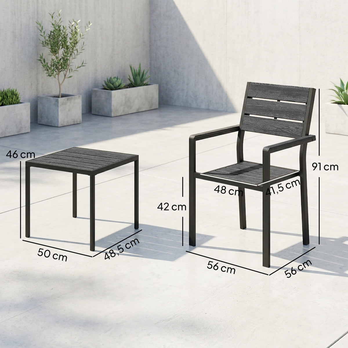 Outsunny Conjunto Jardín Exterior De 3 Piezas Con 2 Sillas Y Mesa De Hdpe Negro_2