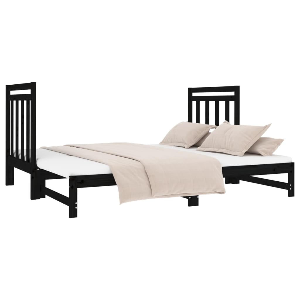 Sofá Cama Extraíble Madera Maciza De Pino Negro 2x(90x190) Cm / Vetonek_1