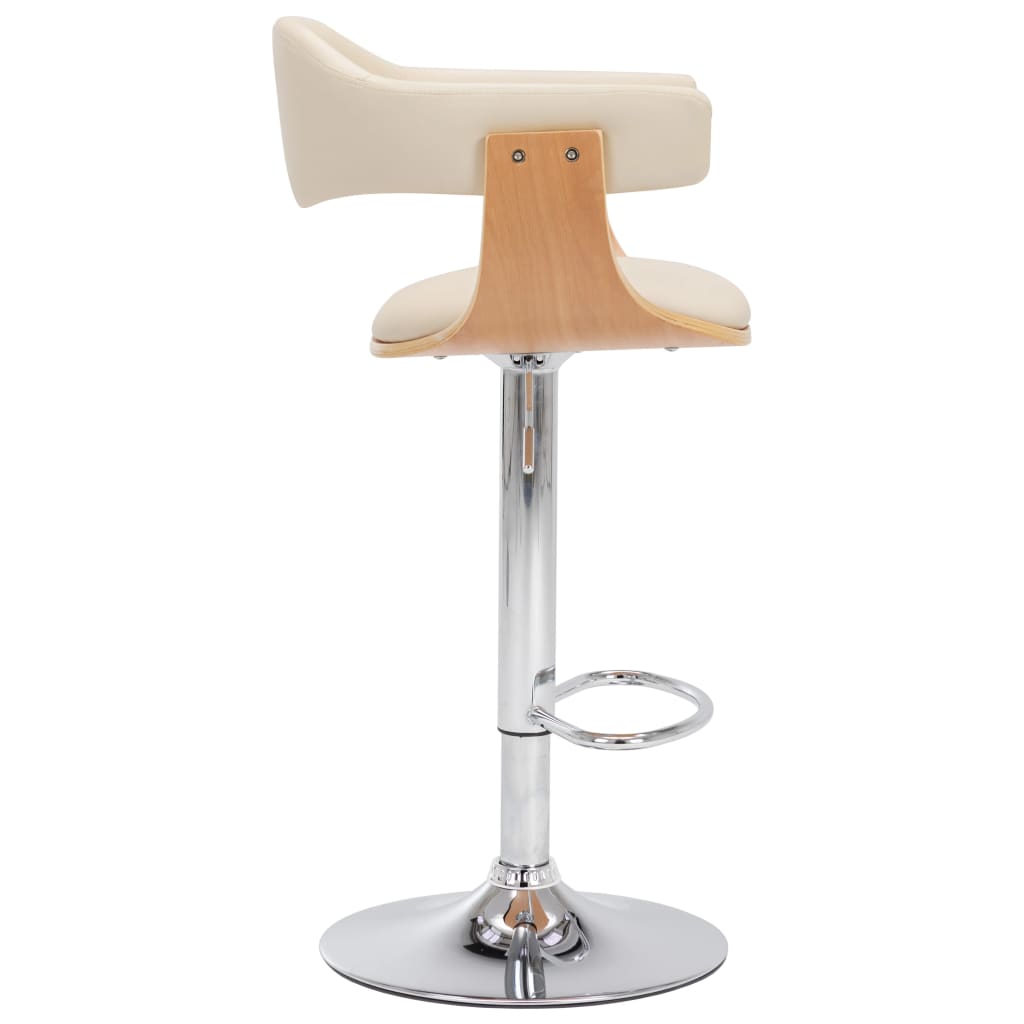 Taburetes De Cocina 2 Uds Madera Curvada Cuero Sintético Crema_3