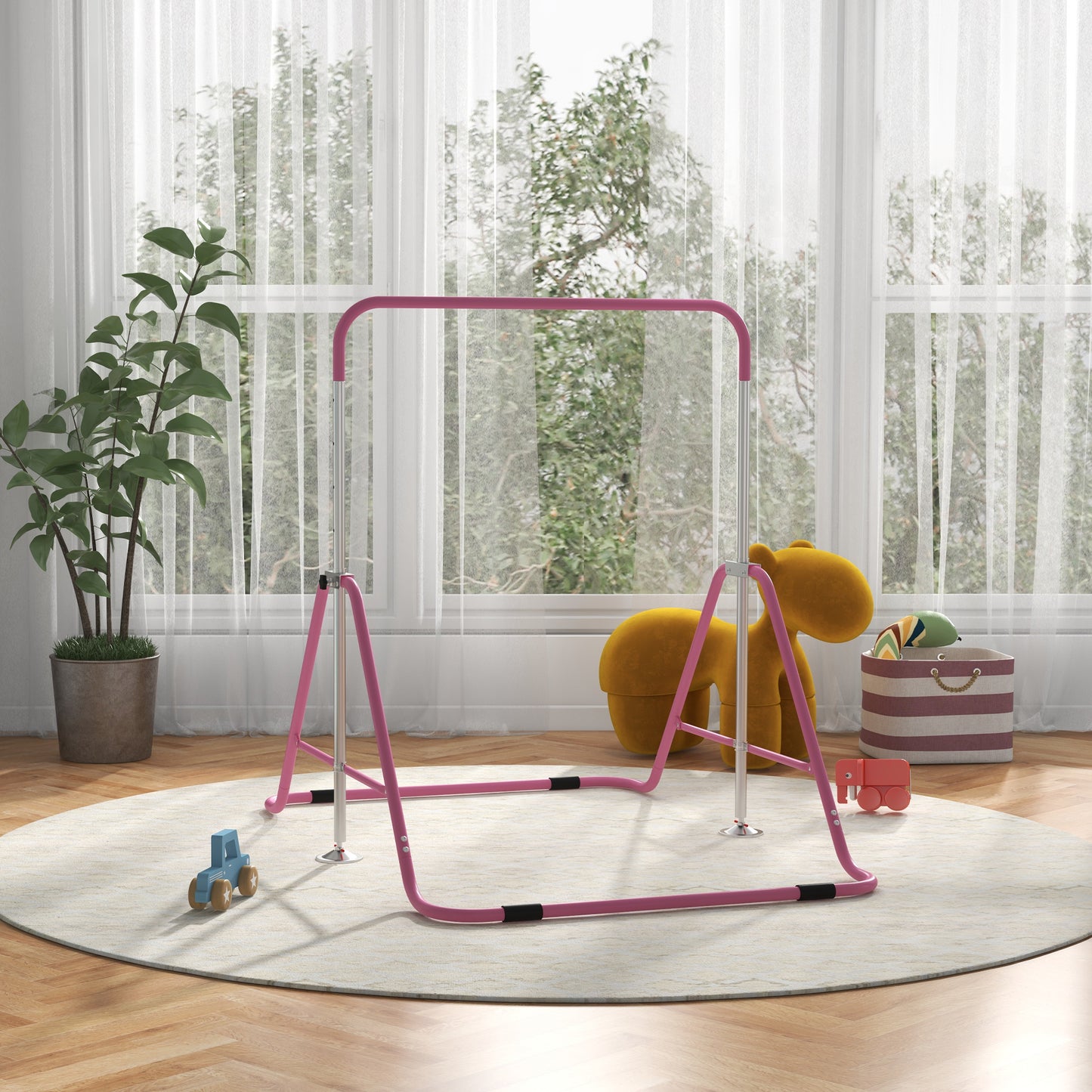 Homcom Barra De Gimnasia Artística Plegable Altura Ajustable Rosa_1
