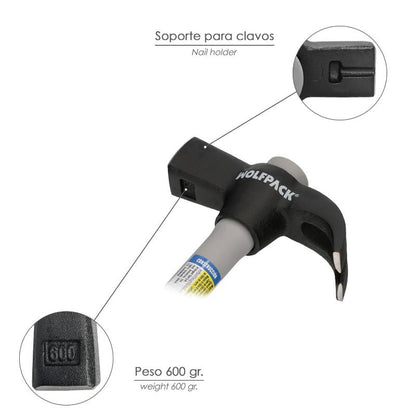 Martillo Uña Mango Fibra Vidrio Mango Fibra Vidrio Con Empuñadura Antideslizante. 600 Gramos 33 Cm._2