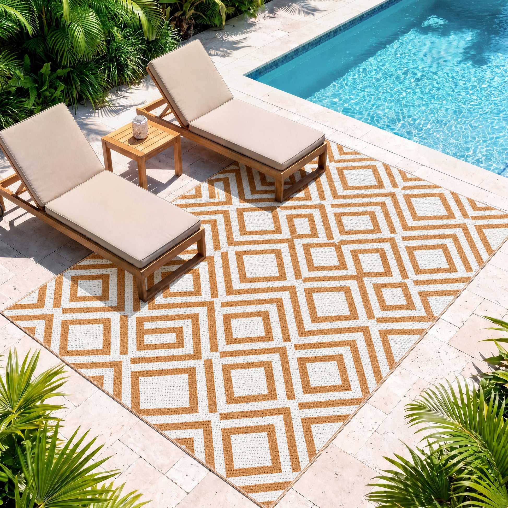 Outsunny Alfombra Exterior Reversible 182x274cm Para Terraza Balcón Patio Rojo_3