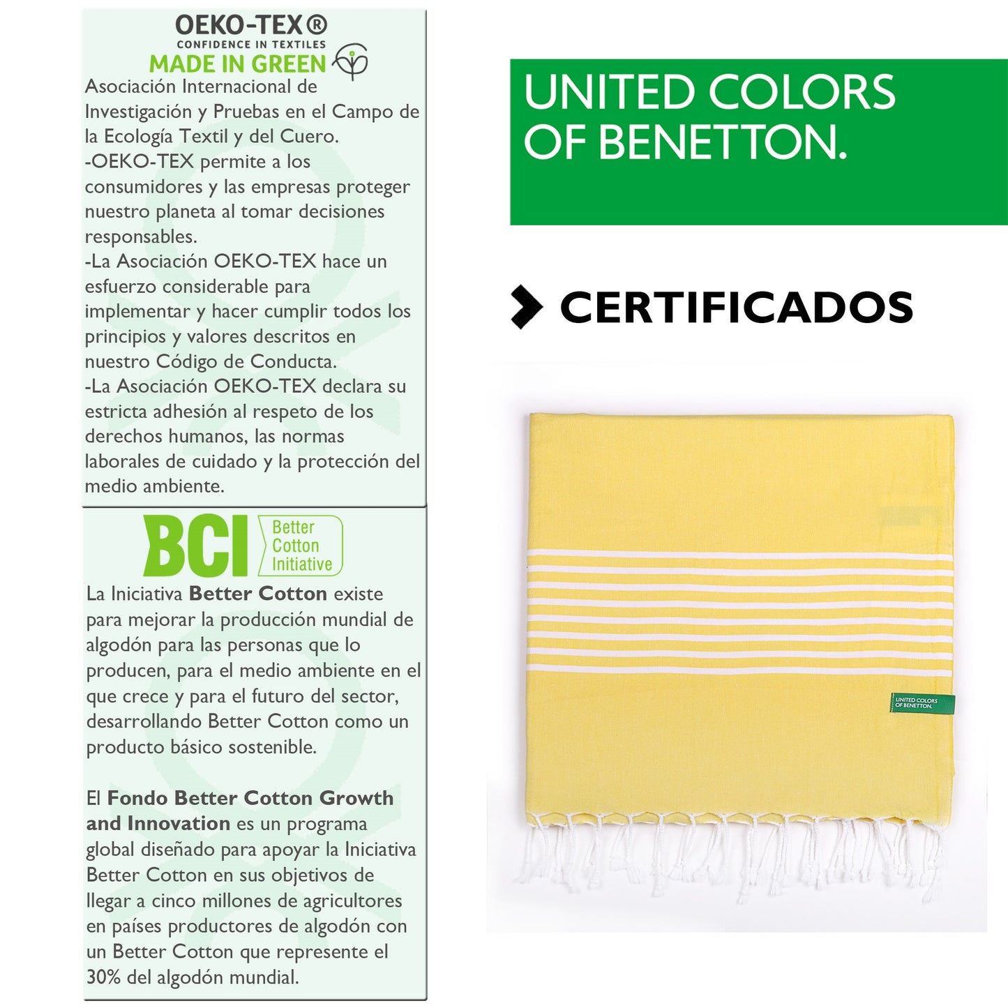 Set 2 Toallas Benetton Hamman 80x165cm 170gsm 100%algodon Amarillo Casa Benetton