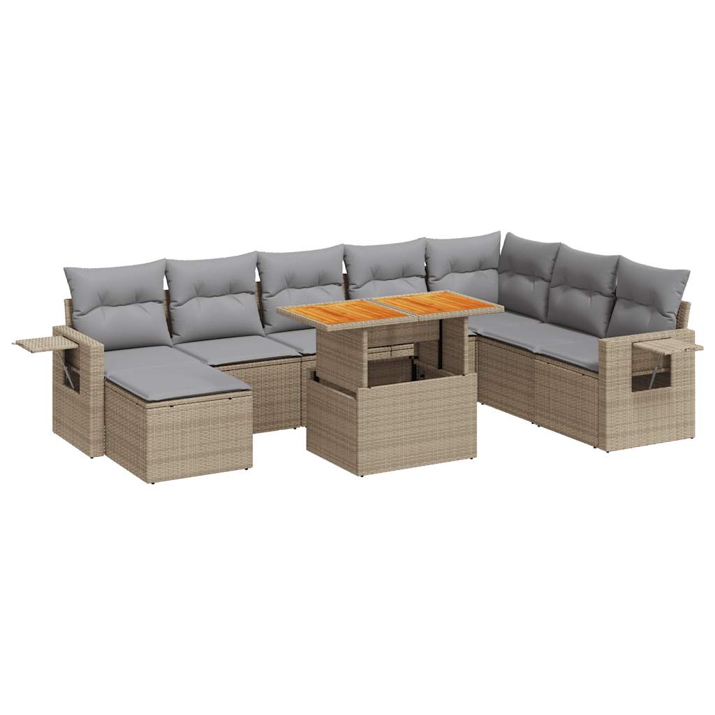 Set De Sofás De Jardín Con Cojines 9 Pzas Ratán Sintético Beige / Vetonek_1