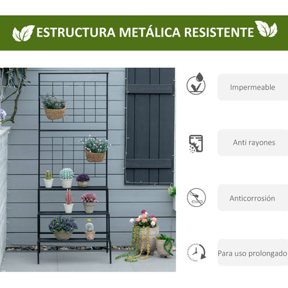 Outsunny Soporte Plantas Con Enrejado De Metal Estantería De Macetas 3 Estantes_5