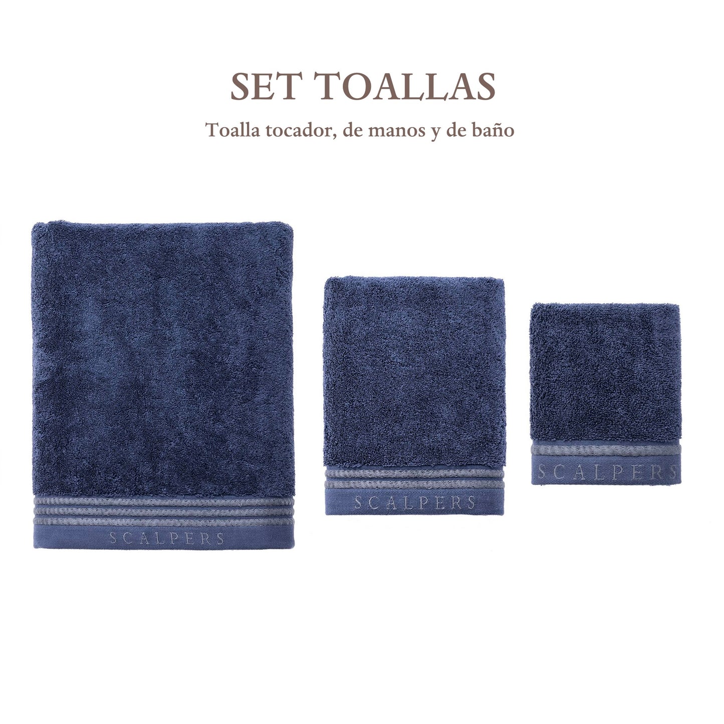 Juego De 3 Toallas Azul Marino (tocador 30x50cm, Manos 50x100cm Y Baño 90x150cm) Scalpers Home_1