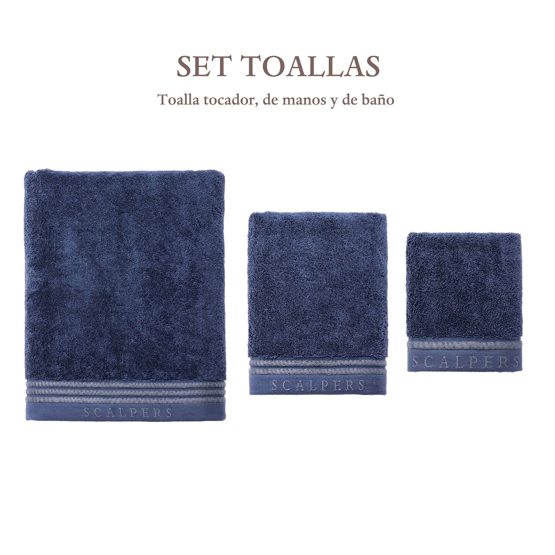 Juego De 3 Toallas Azul Marino (tocador 30x50cm, Manos 50x100cm Y Baño 90x150cm) Scalpers Home_1