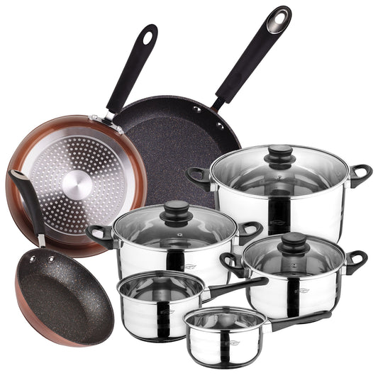 Bateria De Cocina 8 Piezas San Ignacio En Acero Inoxidable Con Juego De Sartenes Premium (20,24 Y 28 Cm) En Aluminio Forjado_0