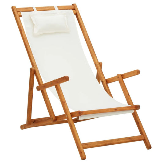 Vidaxl Silla De Playa Plegable Madera Maciza De Eucalipto Y Tela Crema_0
