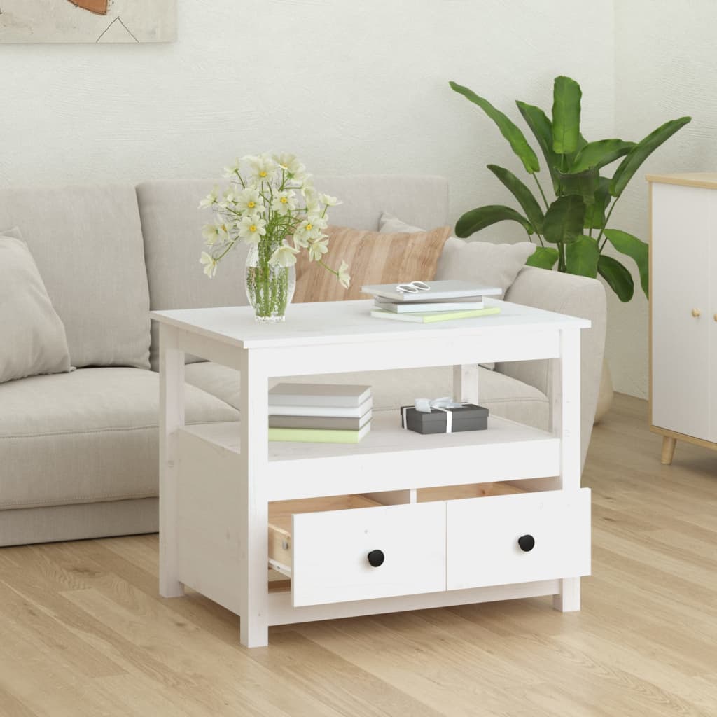 Mesa De Centro De Madera Maciza De Pino Blanco 71x49x55 Cm_2