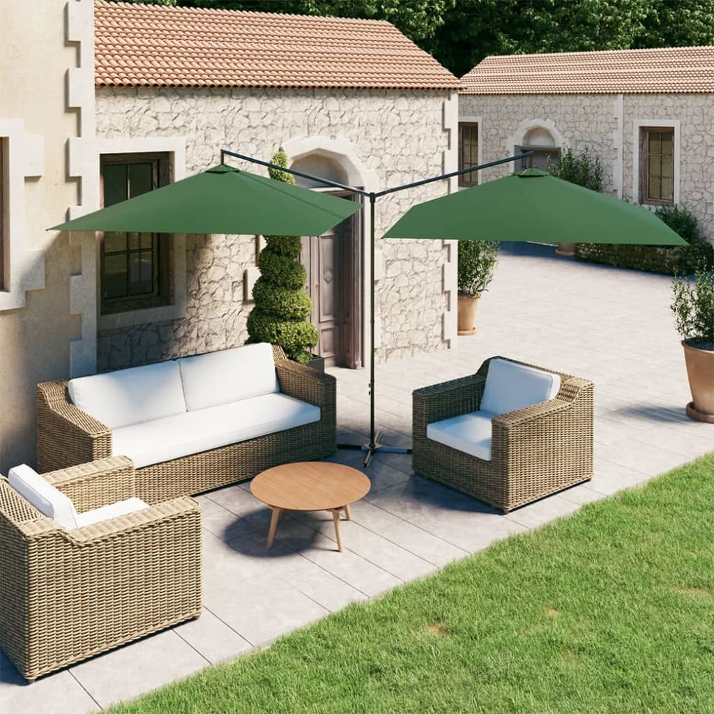 Vidaxl Sombrilla Doble De Jardín Con Palo De Acero Verde 600x300 Cm_1