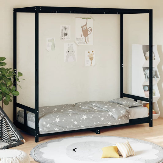 Estructura De Cama Para Niños Madera De Pino Negro 80x200 Cm / Vetonek_0