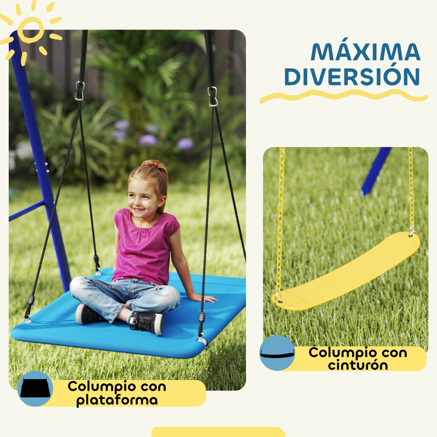 Aiyaplay Columpios Para Niños Con 3 Columpios 365x180x184 Cm Multicolor_3
