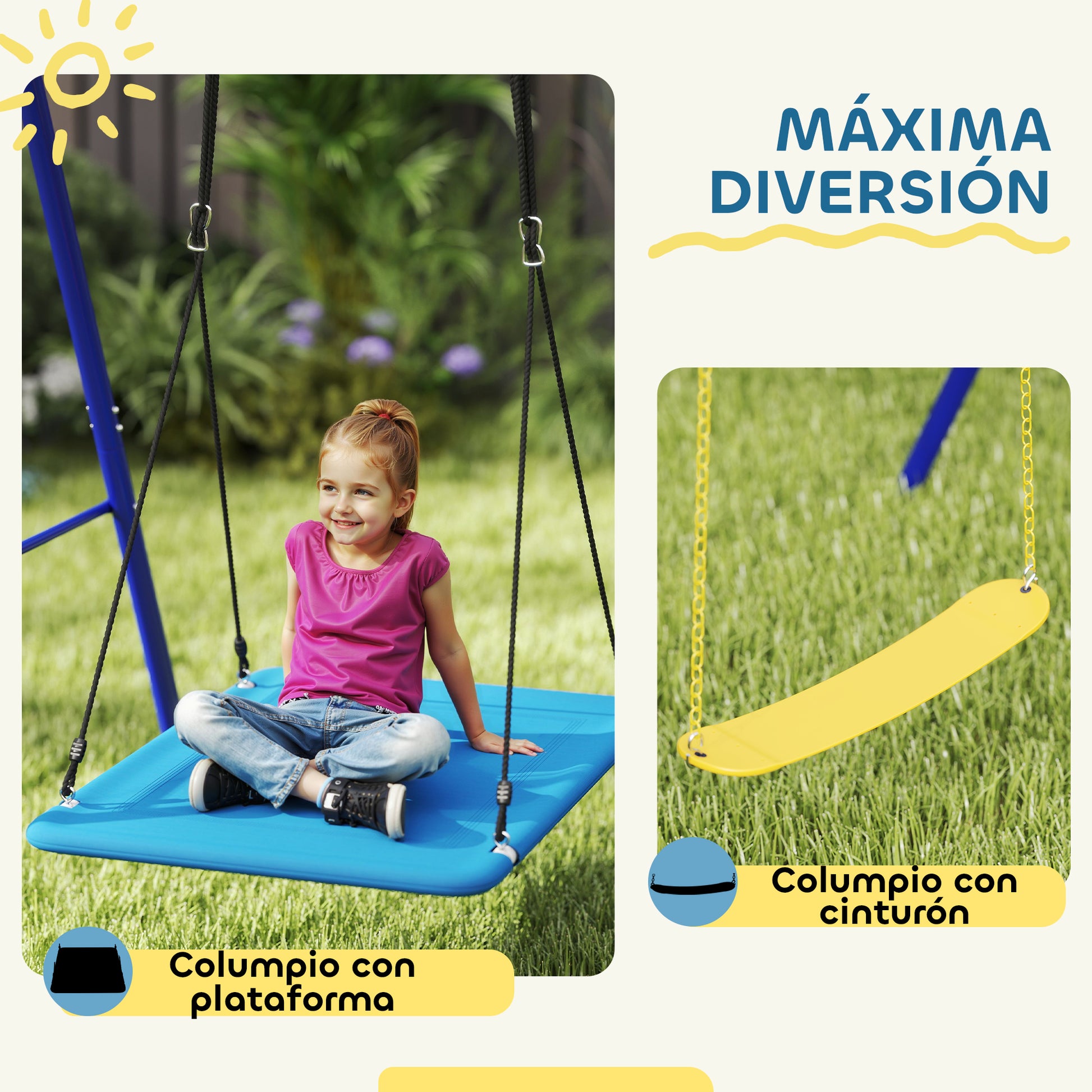Aiyaplay Columpios Para Niños Con 3 Columpios 365x180x184 Cm Multicolor_3