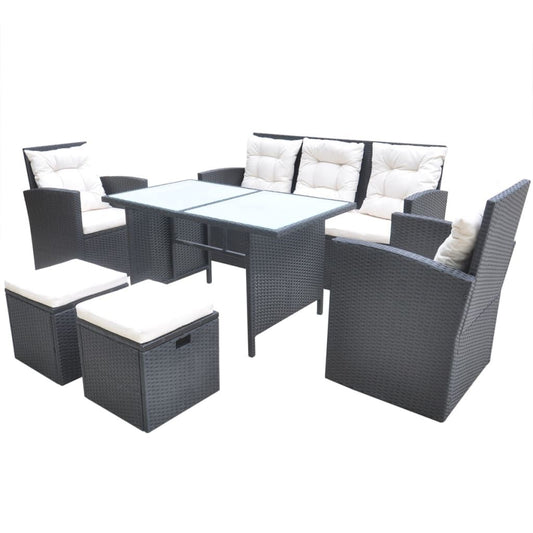 Vidaxl Set Comedor De Jardín 6 Piezas Y Cojines Ratán Sintético Negro_0