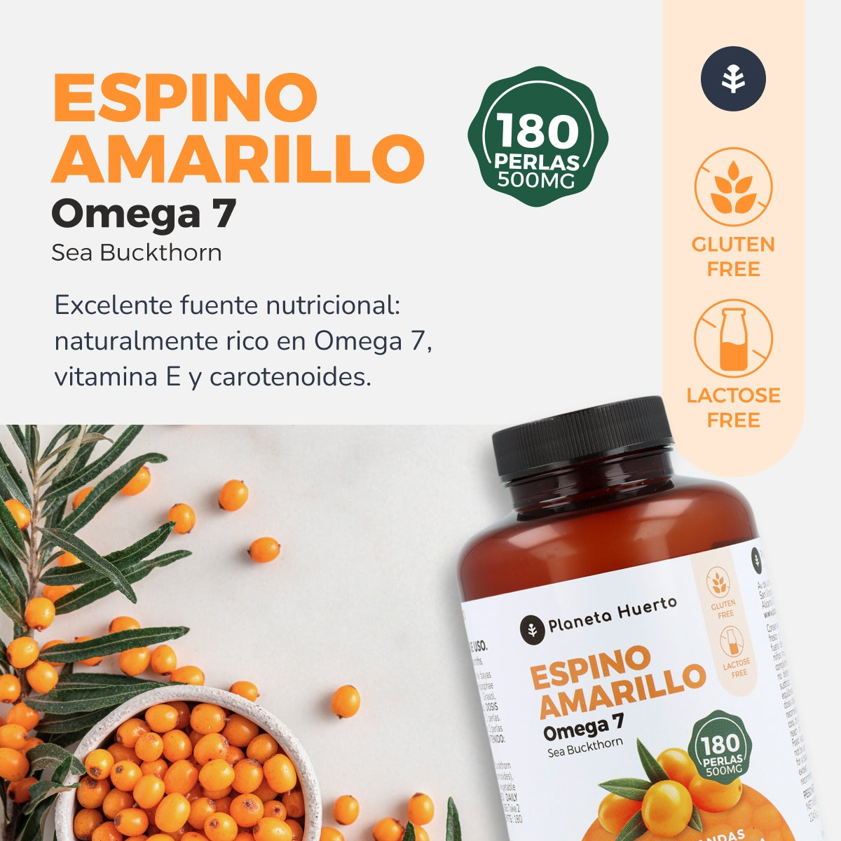 Pack 3x Omega 7 Espino Amarillo Planeta Huerto 180 Perlas