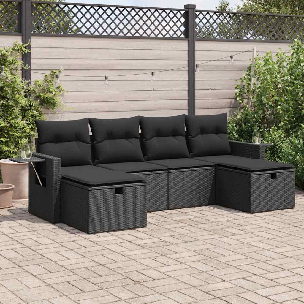 Set De Sofás De Jardín 6 Piezas Y Cojines Ratán Sintético Negro / Vetonek_5