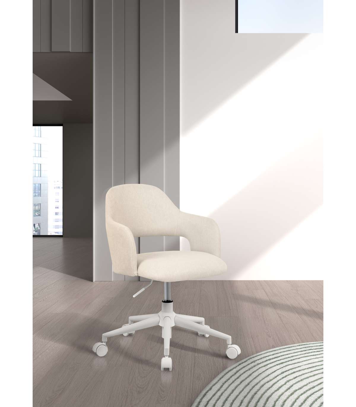 Silla Despacho Giratoria Elevable Acabado Beige Claro, 58m(ancho) 71/81cm(altura) 58cm(fon_1
