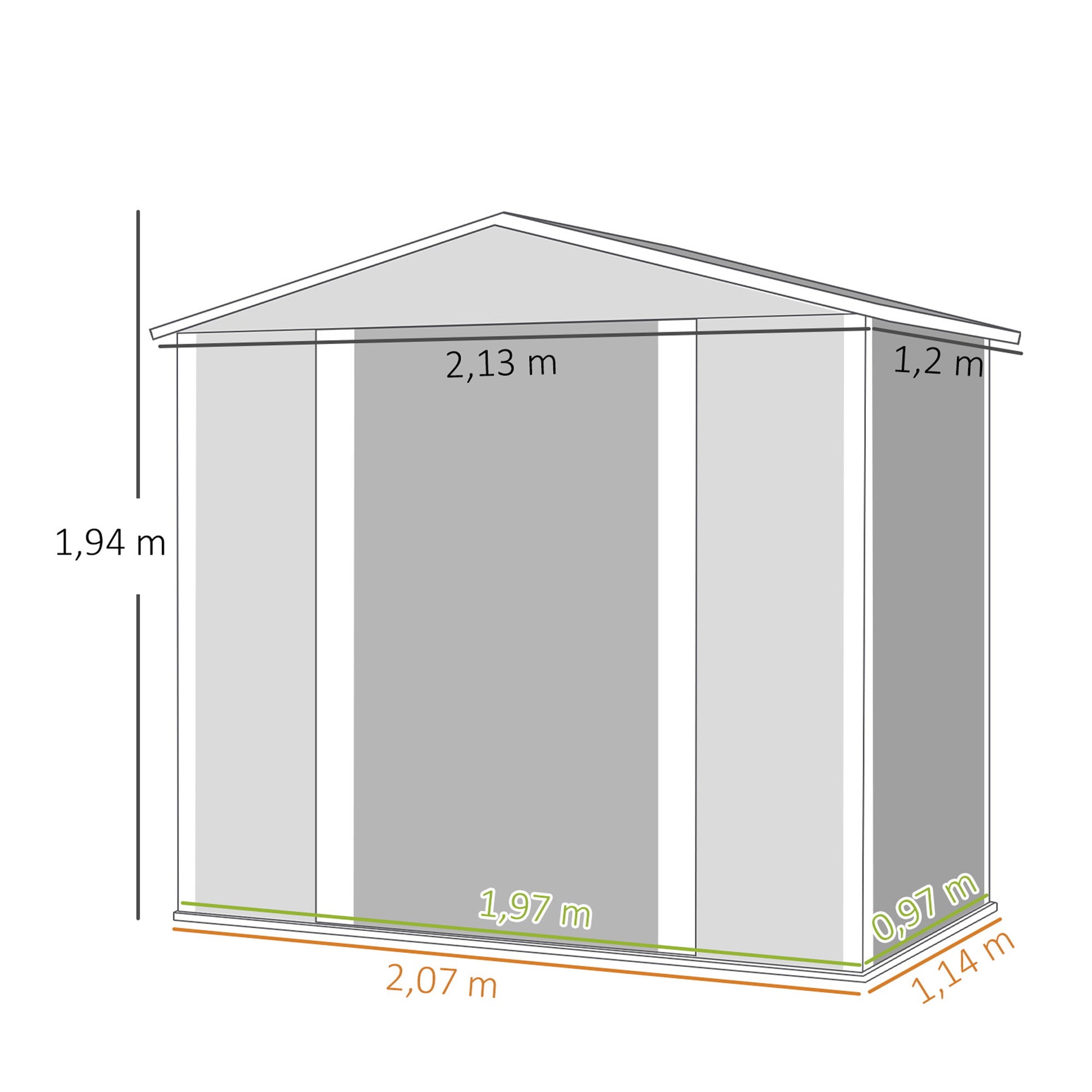 Outsunny Caseta De Jardín Exterior 2,36m² 213x120x194 Cm Gris Oscuro_2