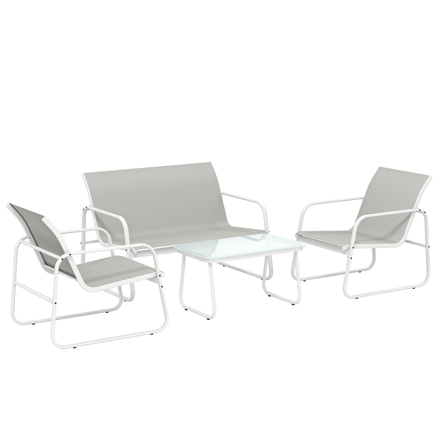 Outsunny Juego Jardín Exterior De 4 Piezas Tela Textilene Mesa De Vidrio Gris_0