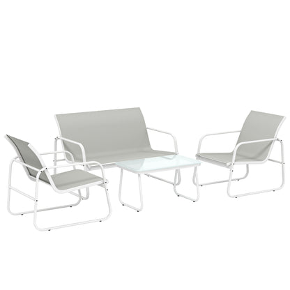 Outsunny Juego Jardín Exterior De 4 Piezas Tela Textilene Mesa De Vidrio Gris_0