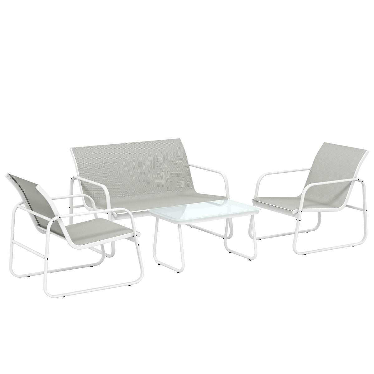 Outsunny Juego Jardín Exterior De 4 Piezas Tela Textilene Mesa De Vidrio Gris_0