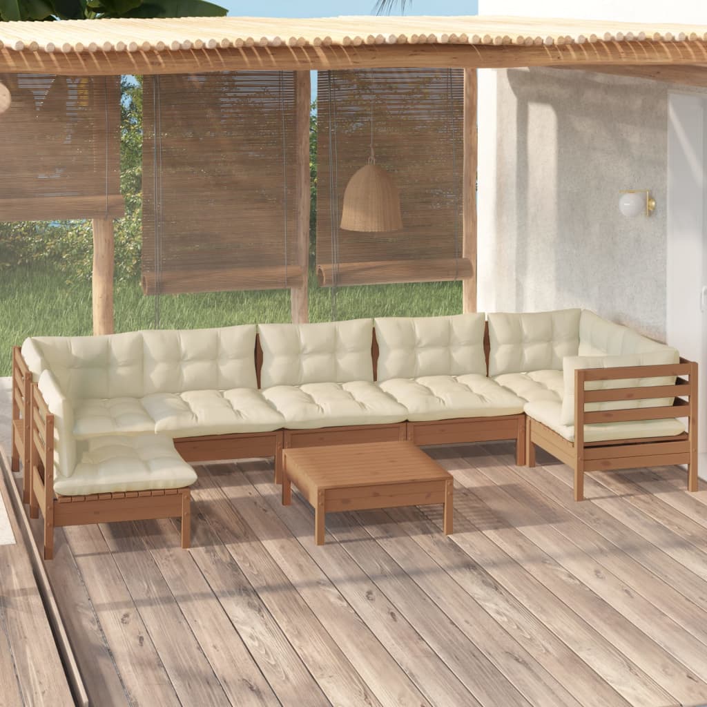 Vidaxl Muebles De Jardín 8 Pzas Y Cojines Madera De Pino Marrón Miel_1