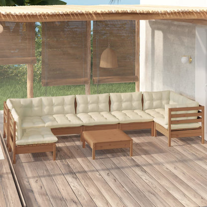 Vidaxl Muebles De Jardín 8 Pzas Y Cojines Madera De Pino Marrón Miel_1