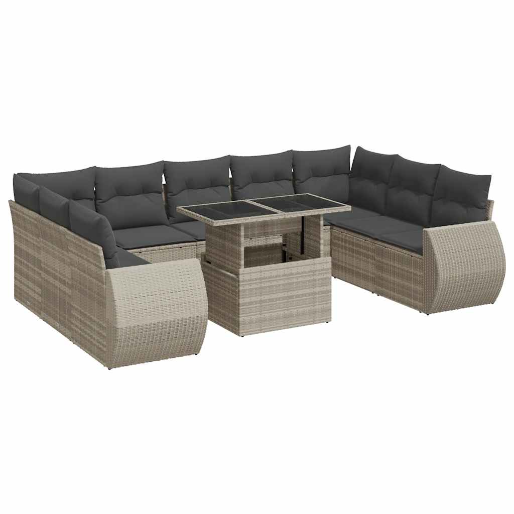 Set Sofás Jardín 10 Pzas Con Cojines Ratán Sintético Gris Claro / Vetonek_1