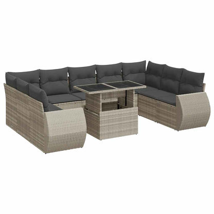 Set Sofás Jardín 10 Pzas Con Cojines Ratán Sintético Gris Claro / Vetonek_1