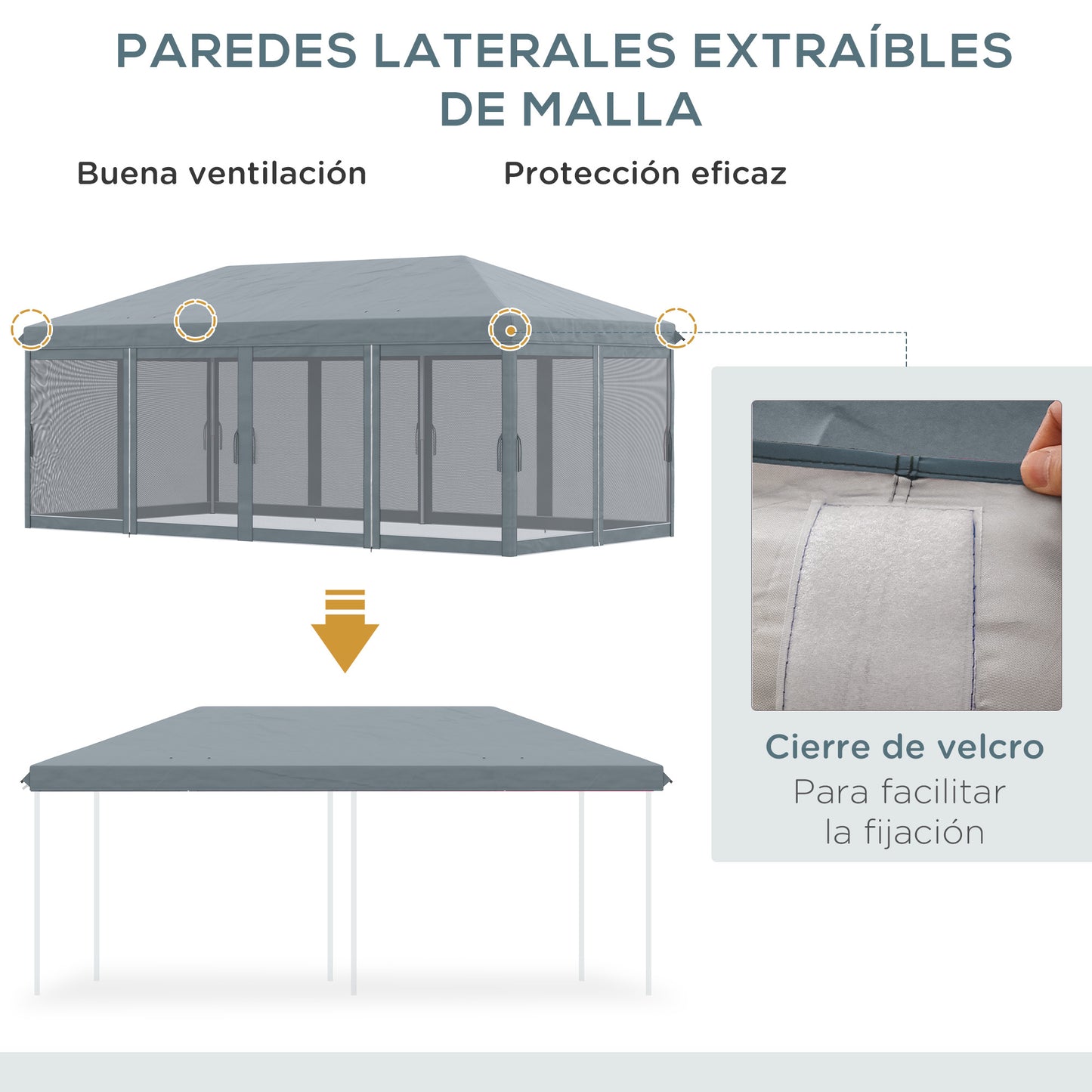 Outsunny Carpa Plegable 6x3 M Con 6 Paredes Laterales De Malla Anti-uv Gris_5