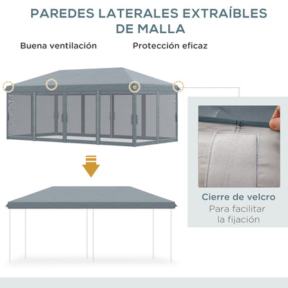 Outsunny Carpa Plegable 6x3 M Con 6 Paredes Laterales De Malla Anti-uv Gris_5