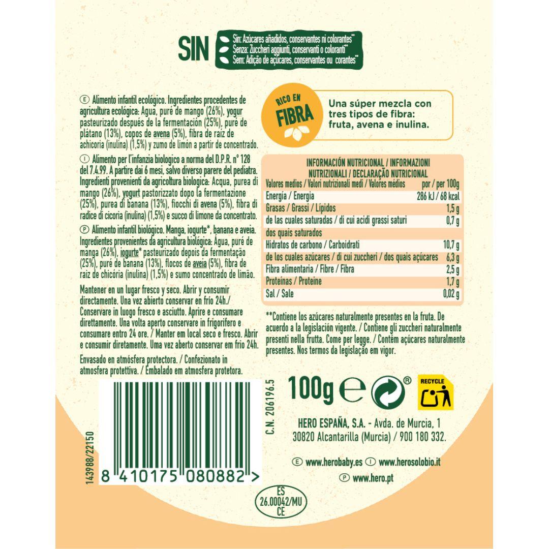 Bolsita Nutri Flora de mango, yogur, avena y plátano 100 g-Hero Solo