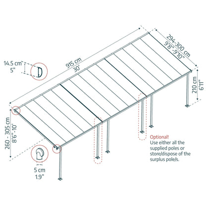 Pérgola adosada Feria 300x915 m gris
