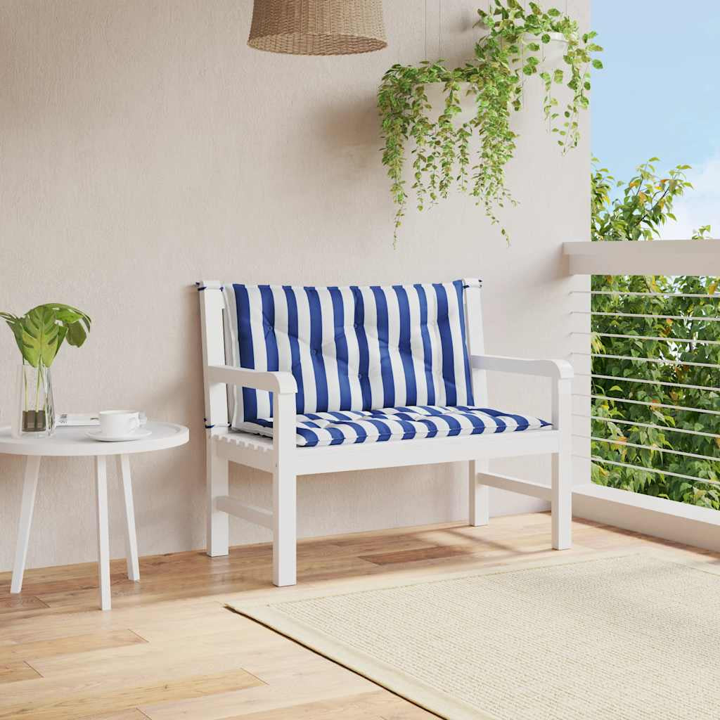 Vidaxl Cojines Banco Jardín 2 Uds Tela A Rayas Azul Blanco 100x50x7 Cm_1