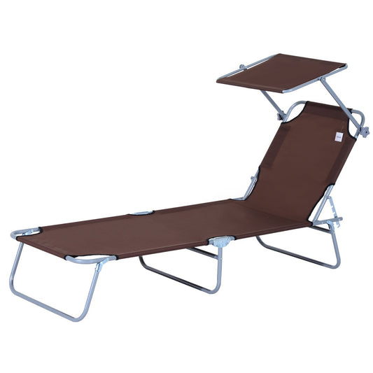 Outsunny Tumbona De Jardín Plegable Con Toldo Desmontable 187x58x36 Cm Marrón_0