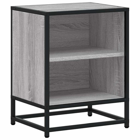 Mesita Noche Madera De Ingeniería Gris Sonoma 40x31x50 Cm Metal_0