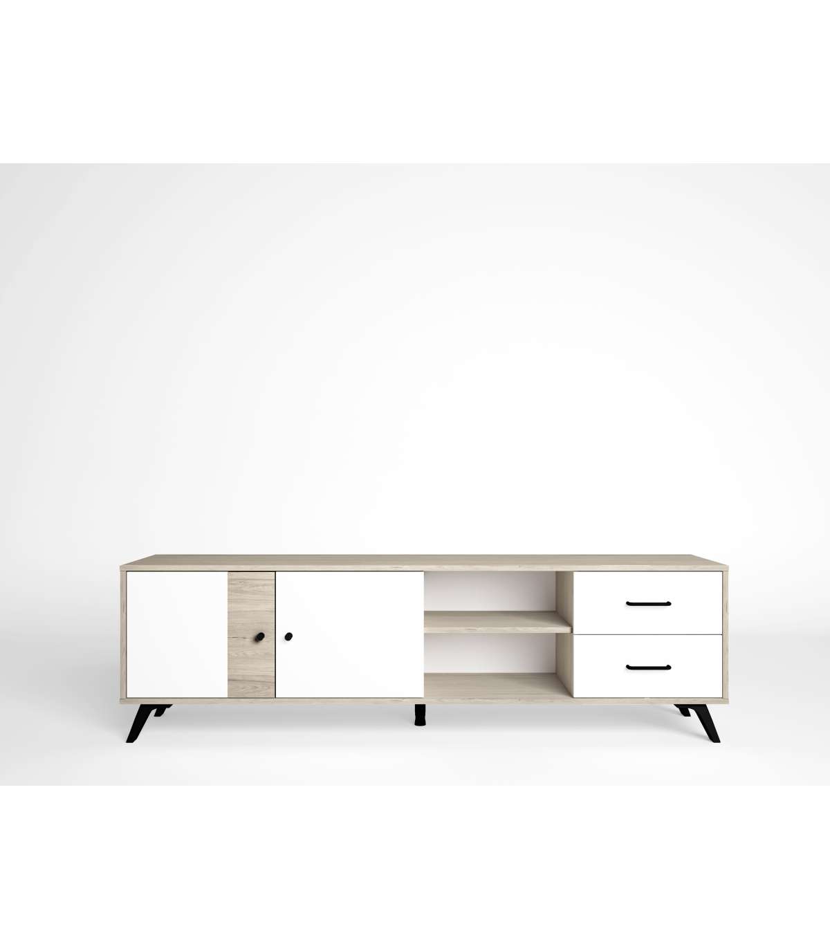 Mueble Para Televisión Modelo Samira 2 Puertas 2 Cajones Acabado Sahara/blanco, 180.5cm(a_0
