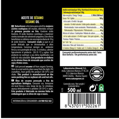 Aceite de Sésamo BIO  NaturGreen. 250 ml