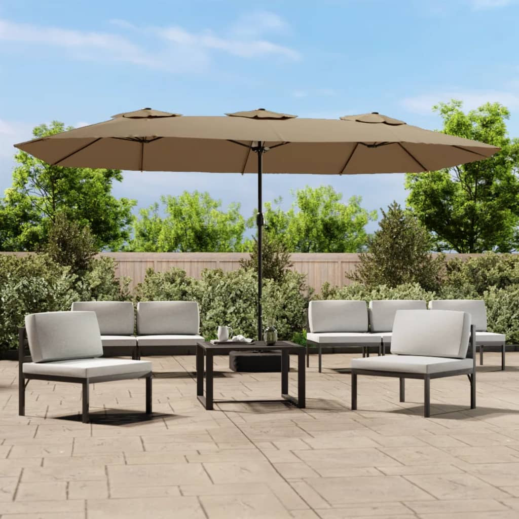 Vidaxl Sombrilla Doble De Jardín Con Luces Led Gris Taupe 449x265 Cm_1