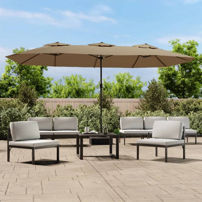 Vidaxl Sombrilla Doble De Jardín Con Luces Led Gris Taupe 449x265 Cm_1