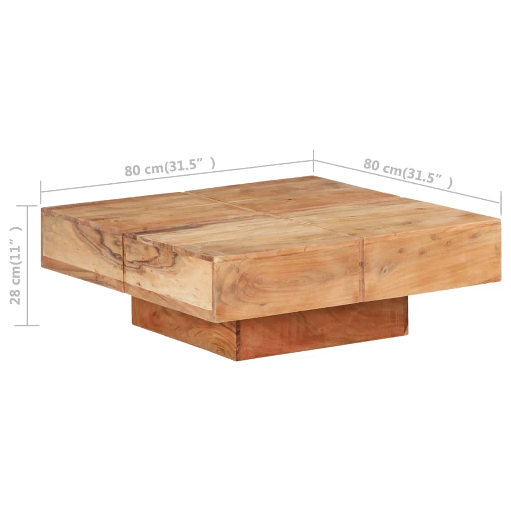 Mesa De Centro De Madera Maciza De Acacia 80x80x28 Cm_4