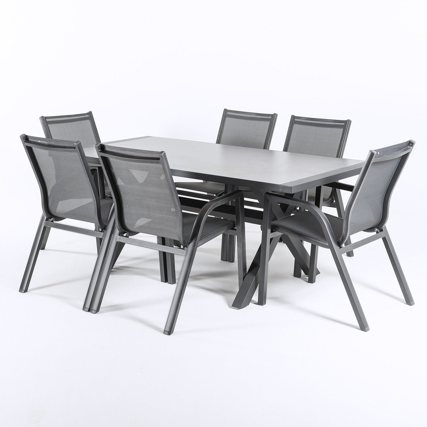 Conjunto Para Jardín De Mesa De 180cm X 90 Cm Y 6 Sillones Apilables De Color Gris_2