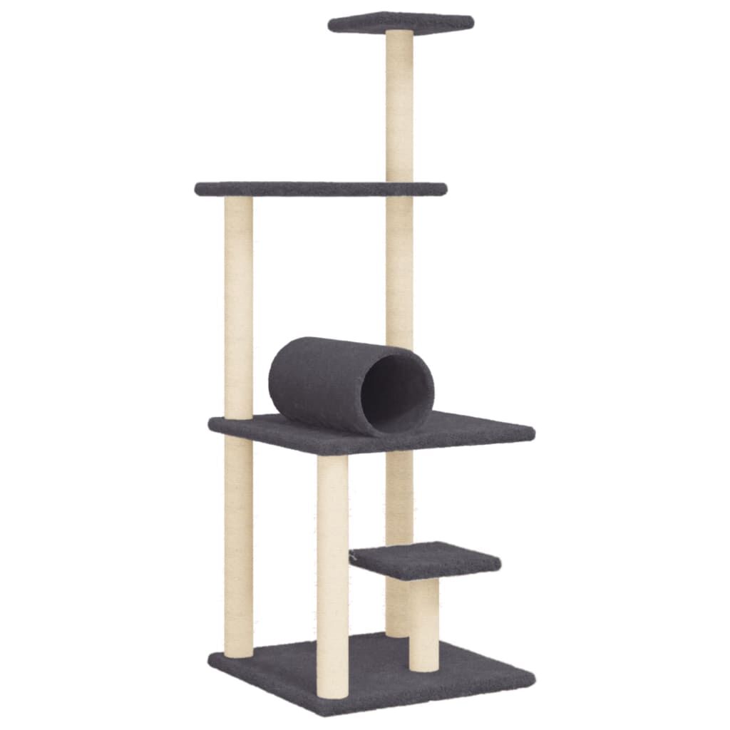 Vidaxl Rascador Para Gatos Con Postes De Sisal Gris Oscuro 136 Cm_0