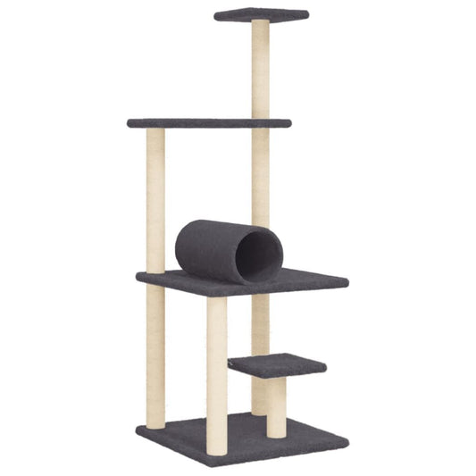 Vidaxl Rascador Para Gatos Con Postes De Sisal Gris Oscuro 136 Cm_0