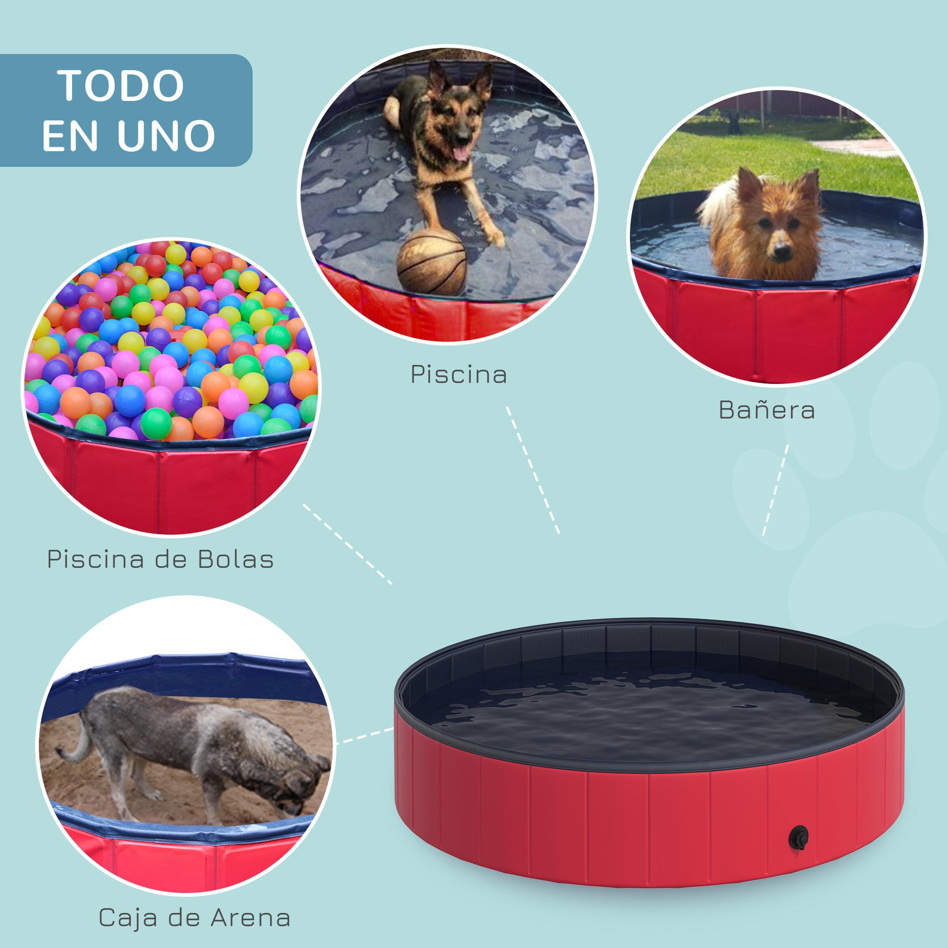 Pawhut Bañera Piscina Plegable De Mascota Perro Baño Portátil Animal Ø140cm_3