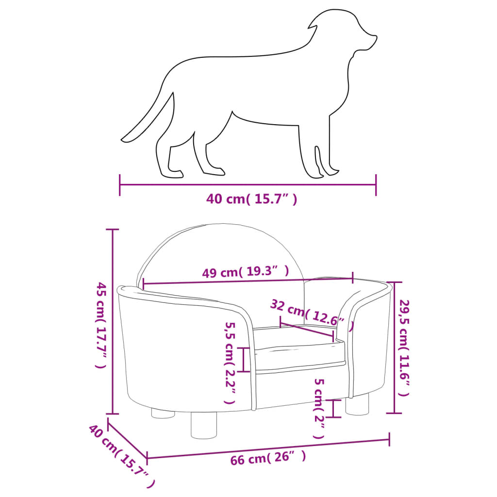 Cama Para Perros De Terciopelo Gris Oscuro 66x40x45 Cm / Vetonek_1
