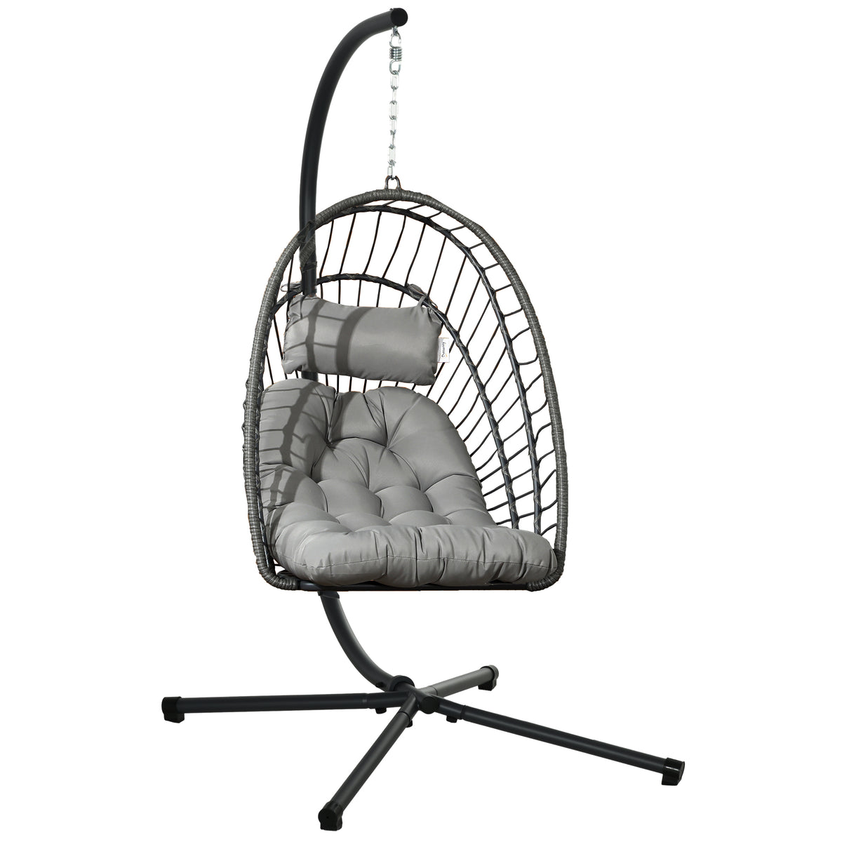 Outsunny Silla Colgante De Ratán Con Cojín Reposacabezas Gris Oscuro_0