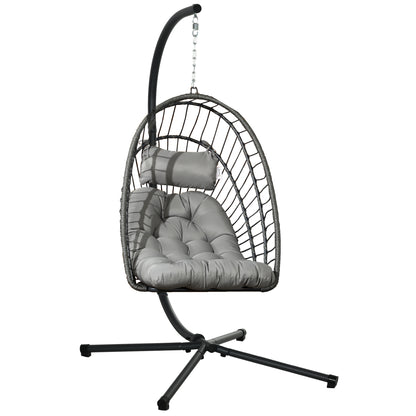 Outsunny Silla Colgante De Ratán Con Cojín Reposacabezas Gris Oscuro_0