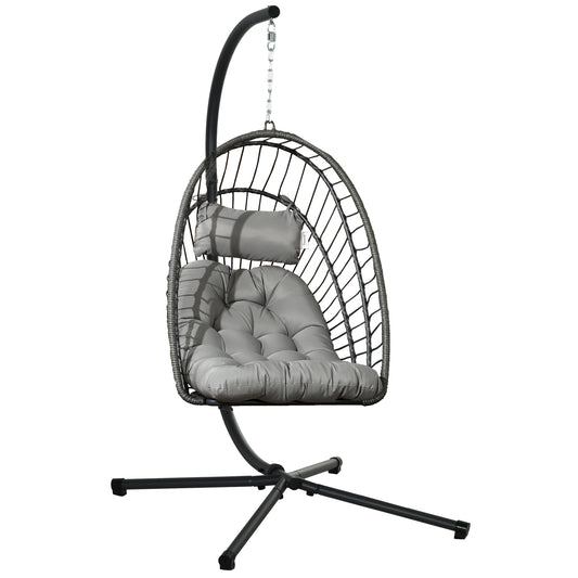 Outsunny Silla Colgante De Ratán Con Cojín Reposacabezas Gris Oscuro_0